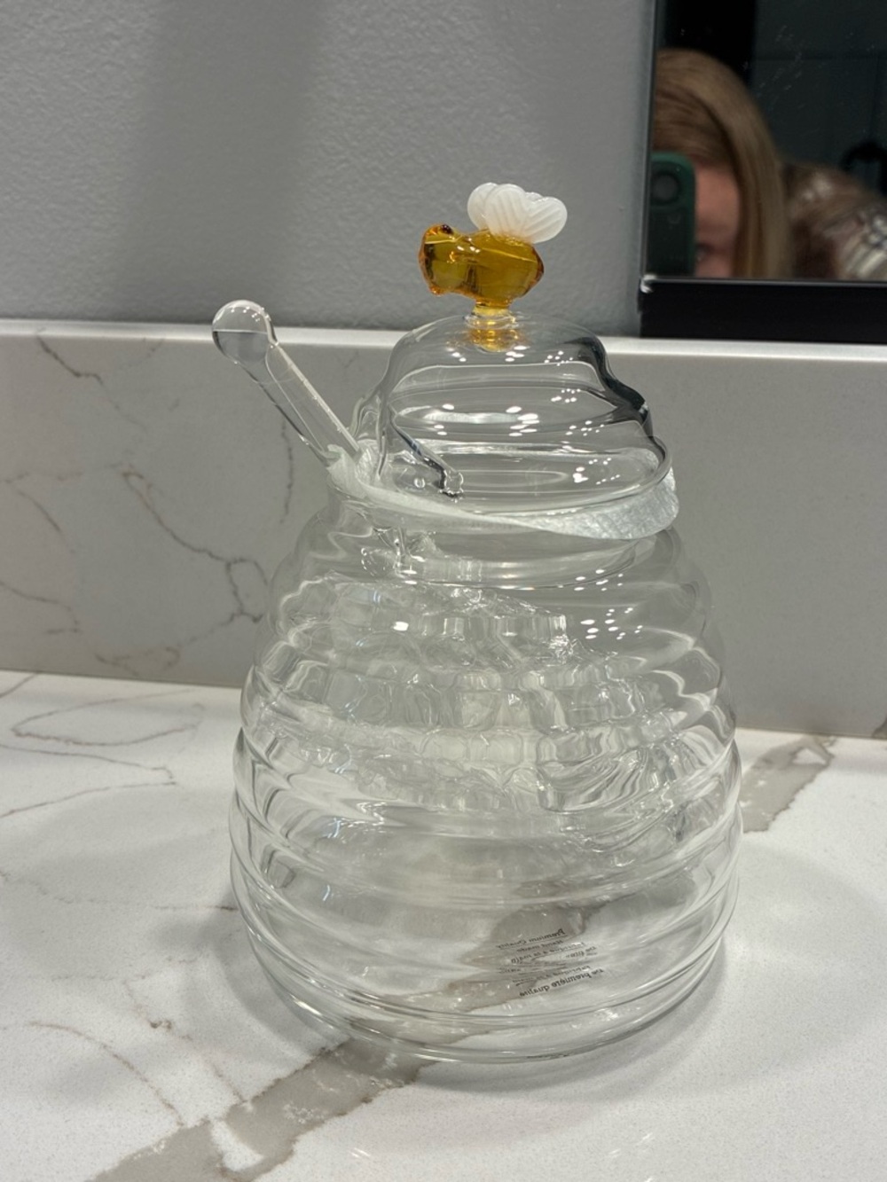 Clear Glass Bee Honey Jar with Amber Bee Lid